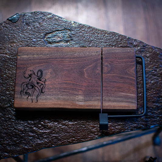 Walnut Cheese Slicer Board w/ Octopus